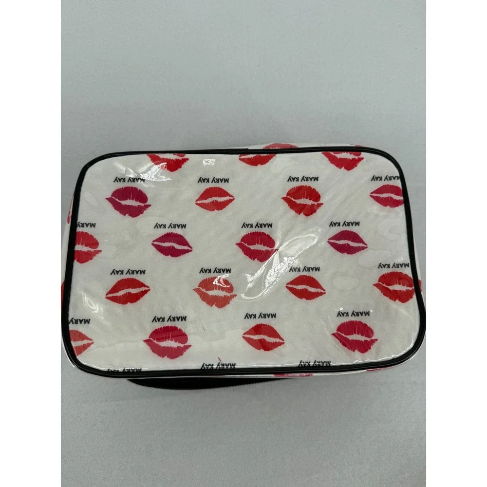 Mary Kay Makeup Bag White Red Lip Print Zippered Travel Case
